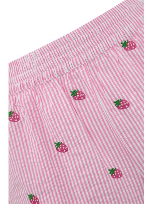Shorts Meave in cotone seersucker con ricamo fragole Mc2 Saint Barth | MEAVE014300 SEERSUCKER STRIPES STRA
